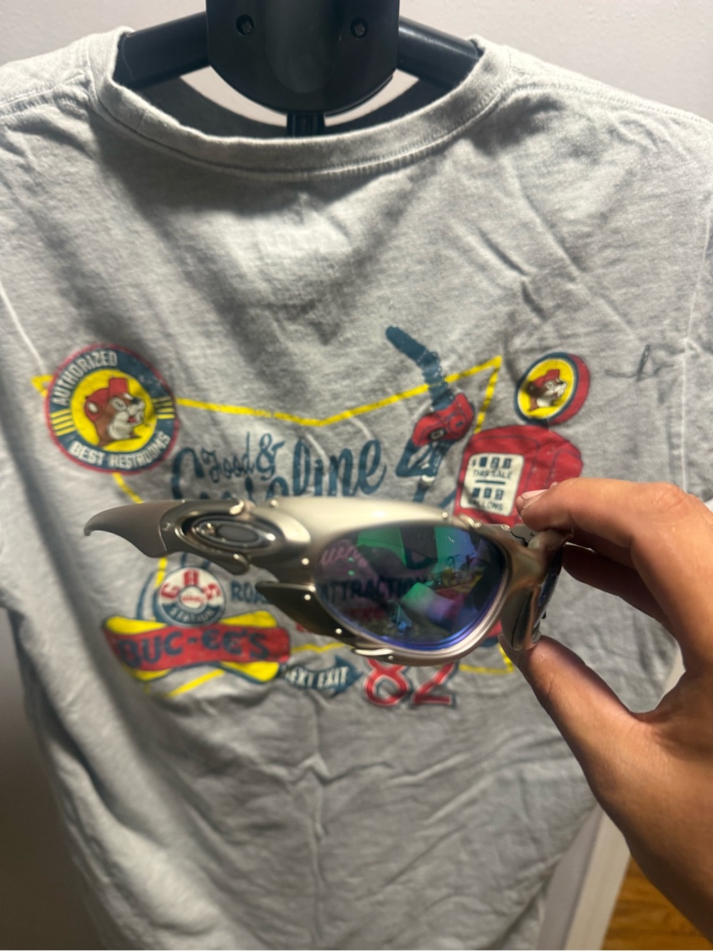 Silver Frame Sunglasses with Blue Mirrored Lenses Oakleys